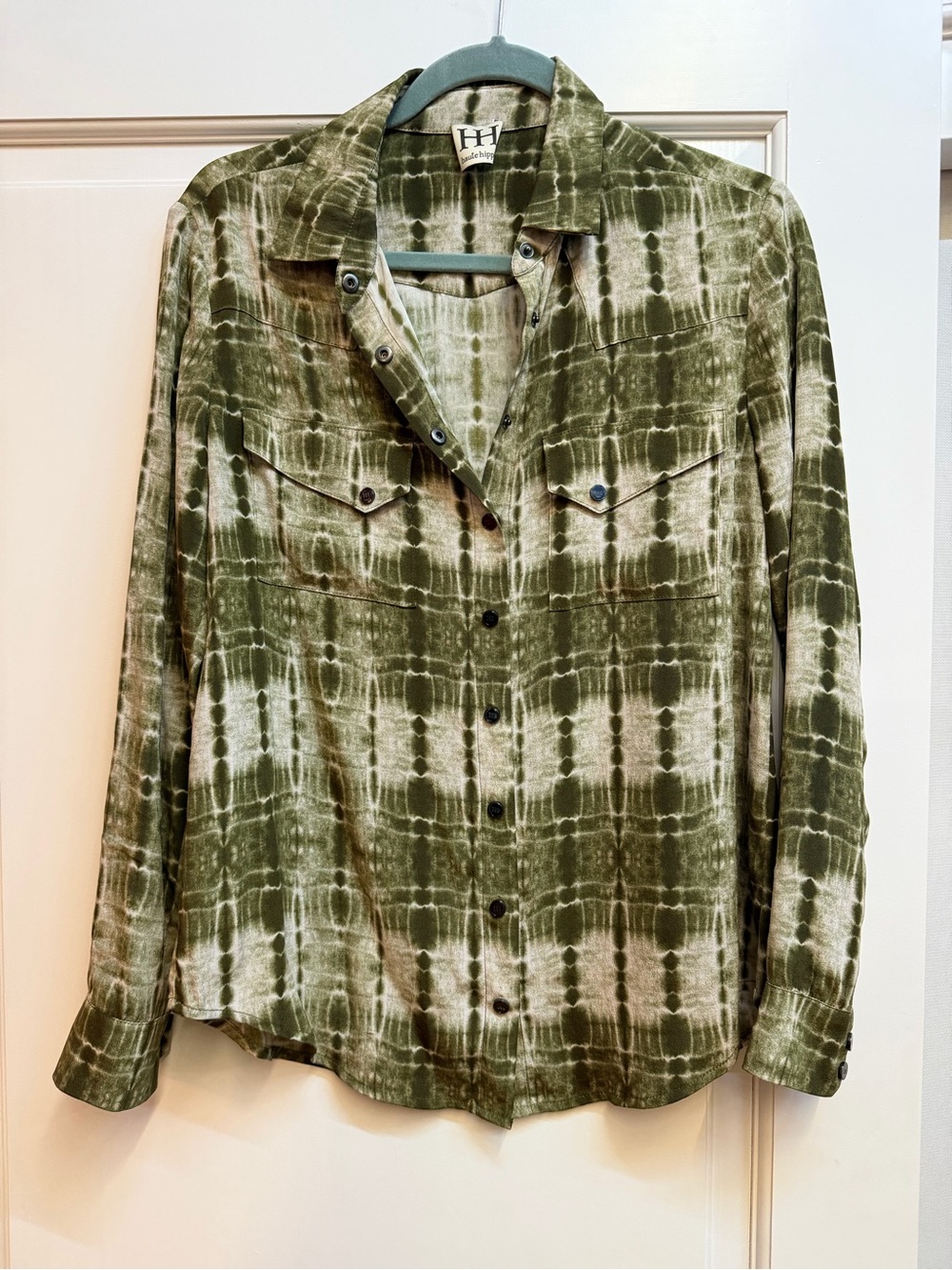 Haute Hippie Olive Tie-Dye Button Down Shirt